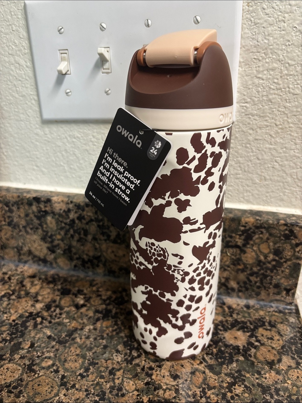 Owala Brown & Cream Patterned Insulated Water Bottle with Straw Lid